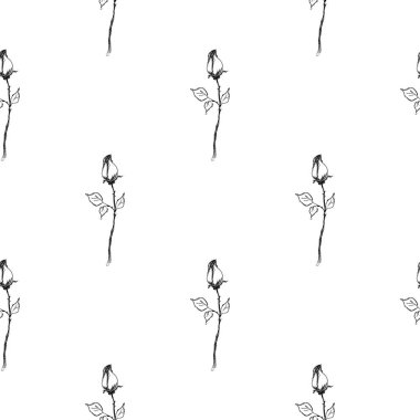 Beyaz arka planda soyut gül çiçeklerinin kusursuz el yapımı deseni. Vektör çiçek çizimi. Sevimli karalama modern izole pop sanat unsurları. Özet.
