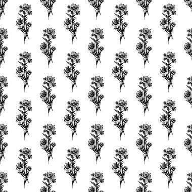 Beyaz arka planda soyut gül çiçeklerinin kusursuz el çizimi deseni. Vektör çiçek çizimi. Sevimli karalama modern izole pop sanat unsurları. Özet.