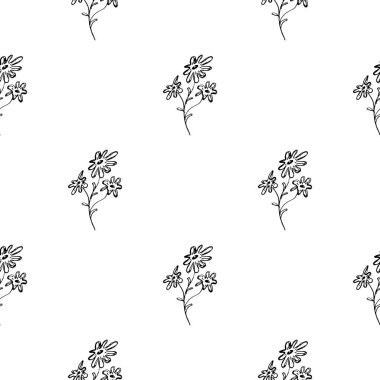 Beyaz arka planda izole edilmiş, kusursuz, soyut papatya desenleri. Vektör çiçek çizimi. Sevimli karalama modern izole pop sanat unsurları. Özet