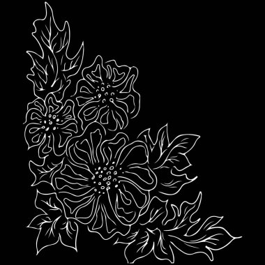 Yaz tropik yaprakları. Çiçekli botanik çiçeği. El çizimi vektör çizimi. Contour eskizi. Tropik yaprak palmiye ikonu. Hawaii vektör illüstrasyonu