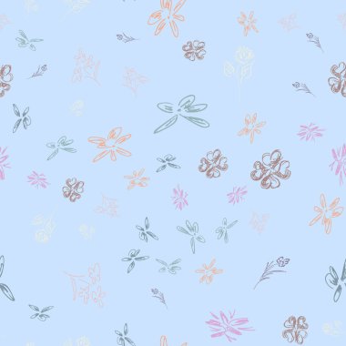 Parmak izi tasarımı için el yapımı yaban çiçeği kusursuz desenler. Çiçeksiz gül deseni. Bahar tekstil dokusu. Tasarım ögesini tekrarla