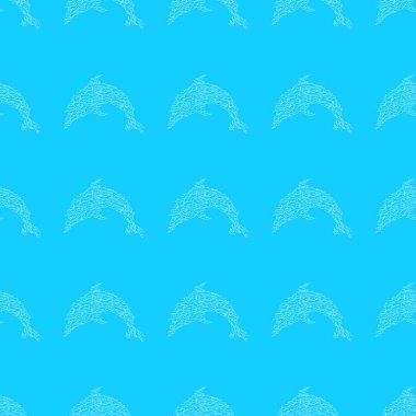 Mavi arka planda izole edilmiş kusursuz yunus deseni. Elle çizilmiş kusursuz illüstrasyon. Özet