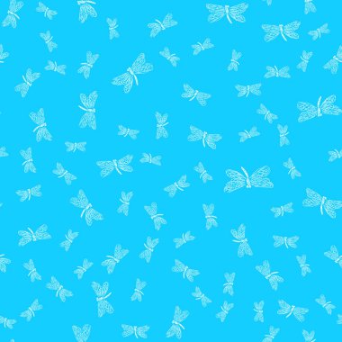 Yusufçuk dikişsiz el çizgisi. Mavi arka planda yusufçuk desenli, dikişsiz el çizgisi izole edilmiş.