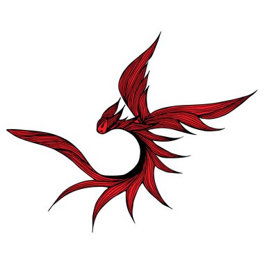 El çizimi kırmızı ejderha çizimi. Fantastik ejderha ikonu. Mitolojinin serbest silueti aminal. Fantezi çizimi çizimi