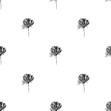 Beyaz arka planda soyut gül çiçeklerinin kusursuz el yapımı deseni. Vektör çiçek çizimi. Sevimli karalama modern izole pop sanat unsurları. Özet.