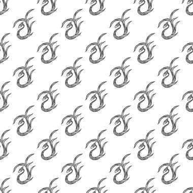 Beyaz arka planda izole edilmiş el yapımı vektör ejderhanın kusursuz deseni. Fantastik ejderha ikonu. Mitolojinin kusursuz siluetinin serbest hâli aminal. Fantezi çizimi çizimi