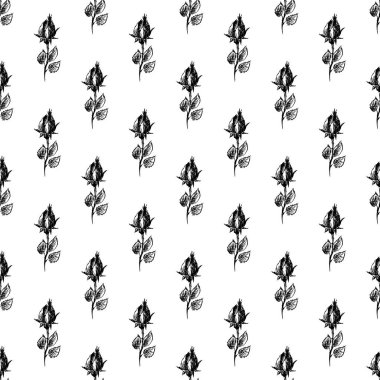 Beyaz arka planda soyut gül çiçeklerinin kusursuz el yapımı deseni. Vektör çiçek çizimi. Sevimli karalama modern izole pop sanat unsurları. Özet.