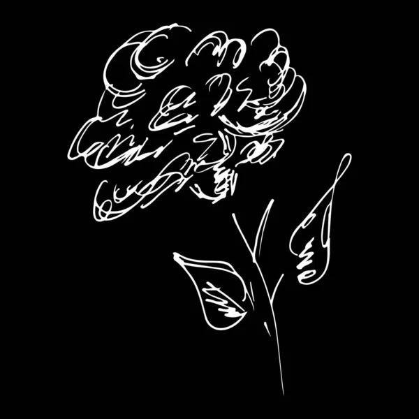 Abstrakt ros blomma kontur ikon isolerad på svart bakgrund. Handritad vektor illustration. Rosenlogotyp — Stock vektor