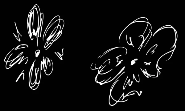 Twee abstracte wilde bloemen geïsoleerd op zwarte achtergrond. Handgetekende vectorillustratie. Wildbloemen collectie. Overzicht van de maatregelen — Stockvector
