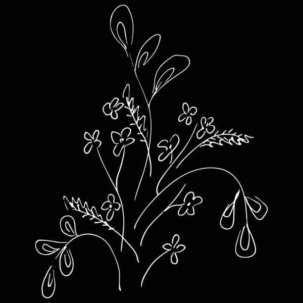 Abstract wildflowers outline icon isolated on black background. Hand Drawn vector illustration — Stock Vector