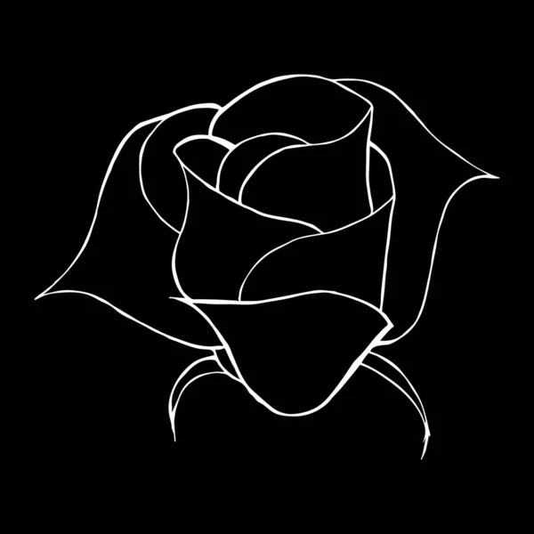 Icône abstraite de contour de fleur rose isolée sur fond noir. Illustration vectorielle dessinée à la main. Logo rose — Image vectorielle