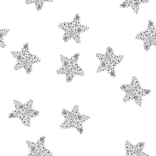 Бесшовный рисунок абстрактных морских звезд, выделенных на белом фоне. Ручная рисованная бесшовная иллюстрация. Контур — стоковый вектор