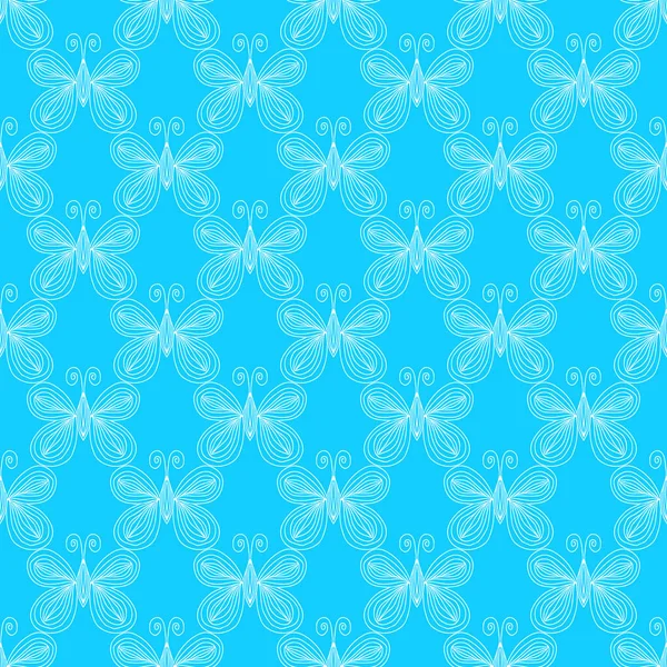 Nahtlose Muster von Schmetterlingen isoliert auf blauem Hintergrund. handgezeichnete Vektorillustration. Umriss — Stockvektor