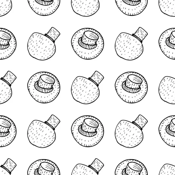 Champignon sömlös handritade mönster isolerad på vit bakgrund. Sömlöst mönster av champignon. Doodle, bra design för alla ändamål. Svampar illustration — Stock vektor