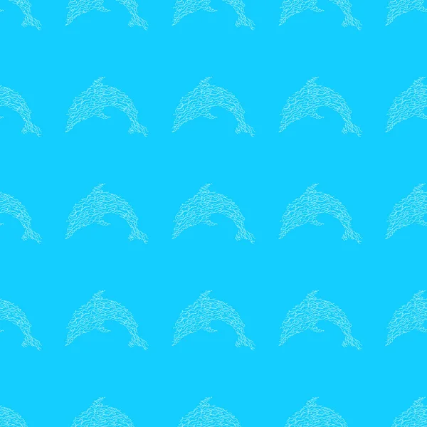 Απρόσκοπτη μορφή δελφινιών που απομονώνονται σε μπλε φόντο. Χειροποίητη απρόσκοπτη απεικόνιση. Περίγραμμα — Διανυσματικό Αρχείο