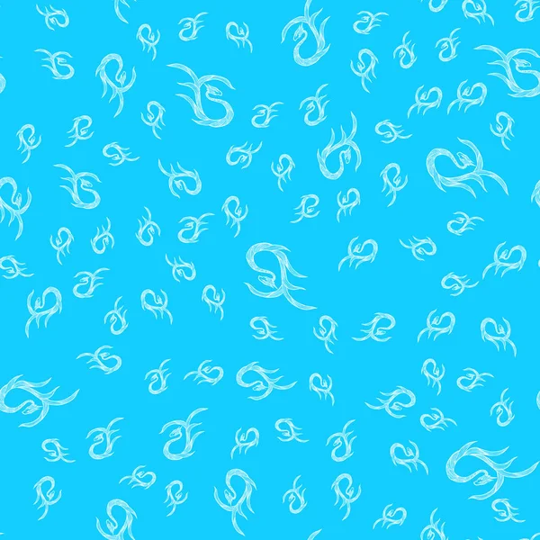 Nahtloses Muster von handgezeichneten Vektor Drachen isoliert auf blauem Hintergrund. fantastische Drachenikone. freihändige nahtlose Silhouette der Mythologie aminal. Fantasie skizziert Illustration — Stockvektor