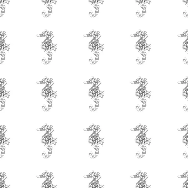Modello senza cuciture di cavallucci marini isolati su sfondo bianco. Illustrazione senza cuciture disegnata a mano. Schema — Vettoriale Stock
