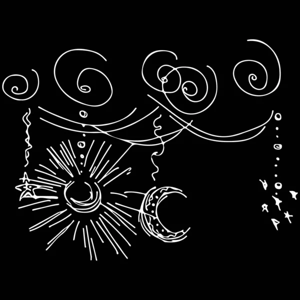 Ramadan kareem icoon set schets schets doodle stijl geïsoleerd op zwarte achtergrond. Moslim vakantie collectie — Stockvector