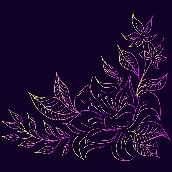 Handgetekende vectorafbeeldingen van abstracte violette, gele en roze bloemen. Hand getekende schets van een bloemen. — Stockvector