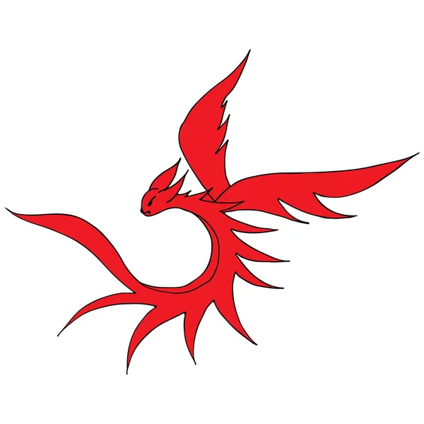 Hand drawn vector red dragon illustration. Fantastic dragon icon. Freehand silhouette of mythology aminal. Fantasy outline illustration