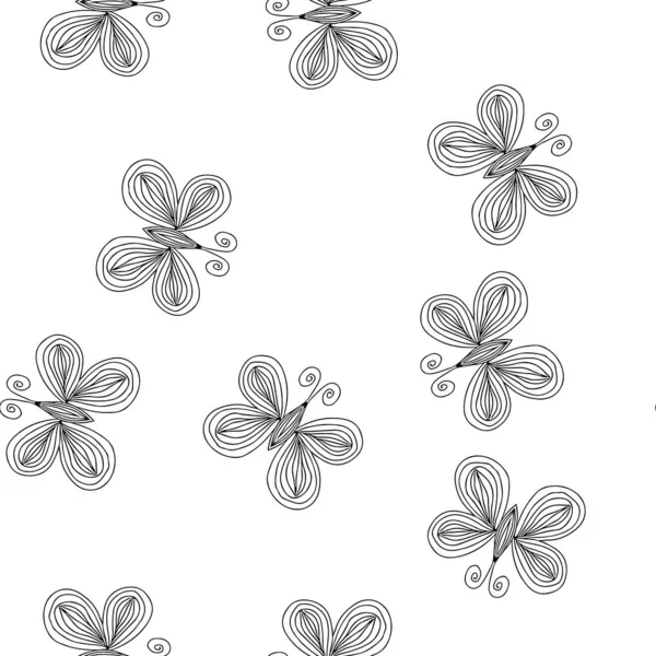 Seamless pattern of butterflies isolated on white background. Hand drawn vector illustration. Outline — Stock Vector