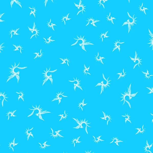 Nahtloses Muster von handgezeichneten Vektor Drachen isoliert auf blauem Hintergrund. fantastische Drachenikone. freihändige nahtlose Silhouette der Mythologie aminal. Fantasie skizziert Illustration — Stockvektor
