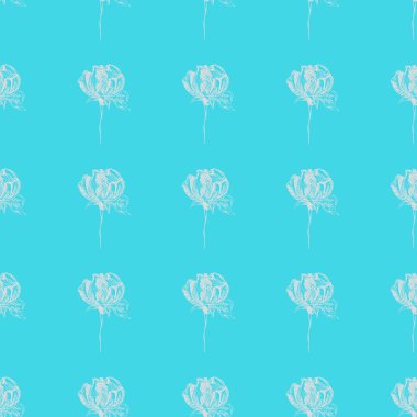 Mavi arka planda soyut gül çiçeklerinin kusursuz el çizimleri. Vektör çiçek çizimi. Sevimli karalama modern izole pop sanat unsurları. Özet