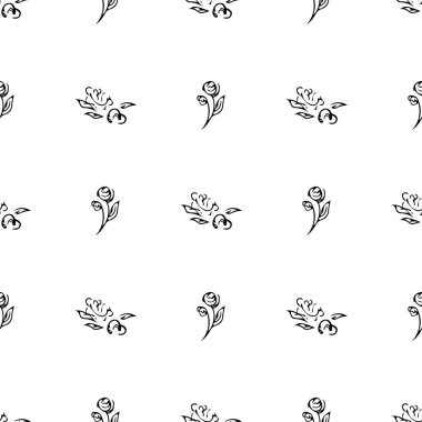 Parmak izi dizaynı için elle çizilmiş gül deseni. Çiçeksiz gül deseni. Bahar tekstil dokusu. Tasarım ögesini tekrarla