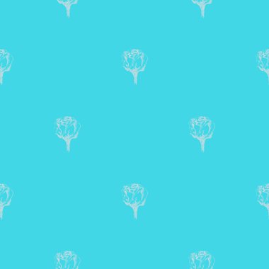 Mavi arka planda soyut gül çiçeklerinin kusursuz el çizimleri. Vektör çiçek çizimi. Sevimli karalama modern izole pop sanat unsurları. Özet