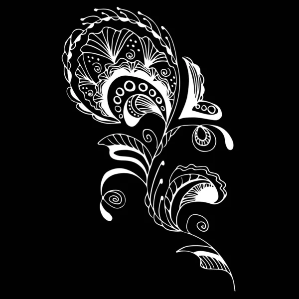 여름 열 대의 나뭇잎. 검은 배경에서 분리 된 식물상의 꽃. 손으로 그린 벡터 일러스트. 식물학적 하와이의 자연. 열 대 나뭇잎 야자수 아이콘. 하와이 벡터 문신 일러스트 — 스톡 벡터