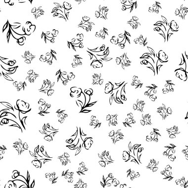 Parmak izi dizaynı için elle çizilmiş gül deseni. Çiçeksiz gül deseni. Bahar tekstil dokusu. Tasarım ögesini tekrarla