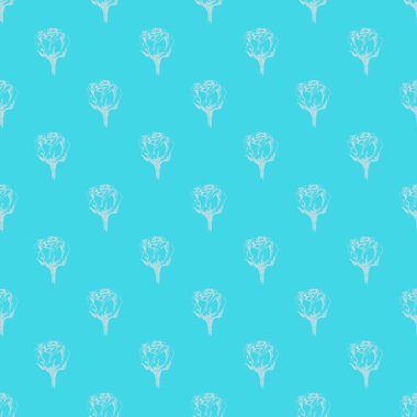 Mavi arka planda soyut gül çiçeklerinin kusursuz el çizimleri. Vektör çiçek çizimi. Sevimli karalama modern izole pop sanat unsurları. Özet