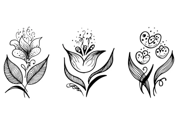 Set van zomerse tropische bloemen. Bloemen botanische bloem set geïsoleerd op witte achtergrond. Handgetekende vectorverzameling. Botanische Hawaï natuur. Tropisch palm icoon. Hawaïaanse vector tatoeage illustratie — Stockvector