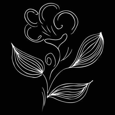 Beyaz arka planda siyah çiçekli el çizgisi olan modern el çizimi. Basit vektör çizimi. Çiçek arkaplanı