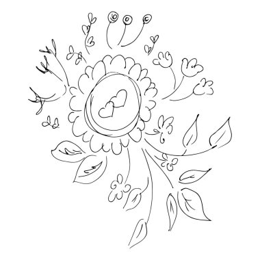 Beyaz Izole çiçek soyut set el çizilmiş vektör çizimler. Bir çiçek el çizilmiş Sketch