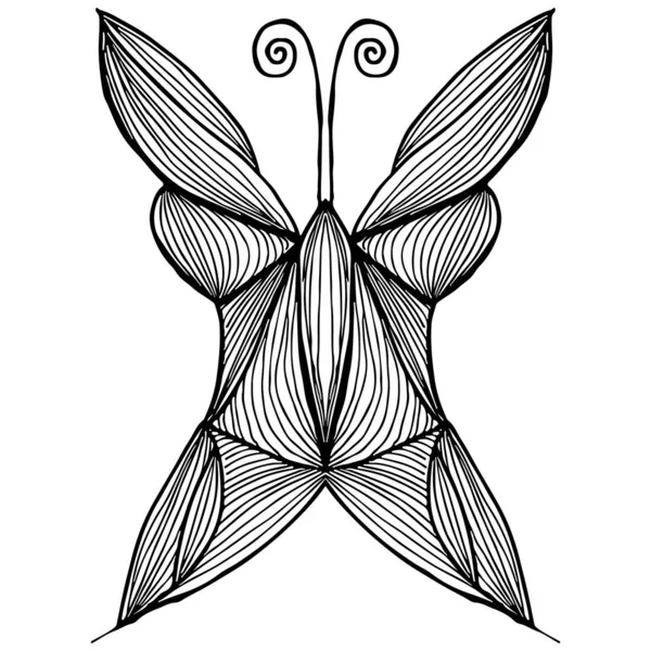 Ilustración vectorial abstracta de mariposa dibujada a mano aislada sobre fondo blanco. Dibujo de tinta, estilo gráfico. Esquema mariposa — Vector de stock