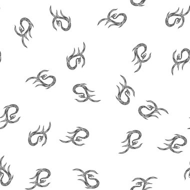 Beyaz arka planda izole edilmiş el yapımı vektör ejderhanın kusursuz deseni. Fantastik ejderha ikonu. Mitolojinin kusursuz siluetinin serbest hâli aminal. Fantezi çizimi çizimi