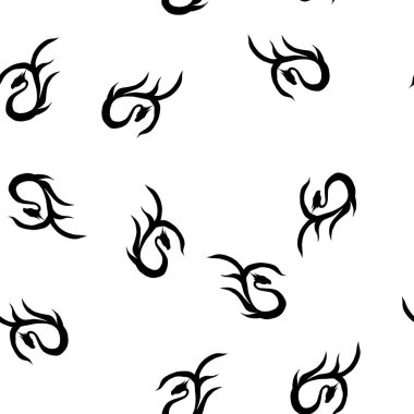 Beyaz arka planda izole edilmiş el yapımı vektör ejderhanın kusursuz deseni. Fantastik ejderha ikonu. Mitolojinin kusursuz siluetinin serbest hâli aminal. Fantezi çizimi çizimi