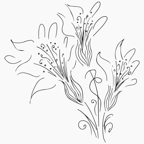 Hand Drawn Vector Illustrations Of Abstract Set of Flowers Isolated on Gray. Floral Design Elements For Invitations, Greeting Cards, Posters, Blogs. Hand Drawn Sketch of a Flowers. — Stock Vector