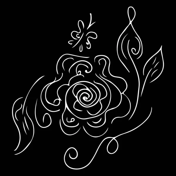 Lineární ikona s černými květy obrys rukou na bílém pozadí. Vektorový náčrt. Návrh loga. Roztomilý ručně kreslený obrázek. Vzor květin. izolované bílé pozadí — Stockový vektor