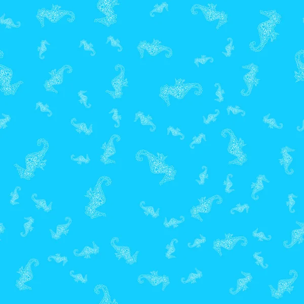 Mavi arka planda izole edilmiş kusursuz deniz atları deseni. Elle çizilmiş kusursuz illüstrasyon. Özet — Stok Vektör