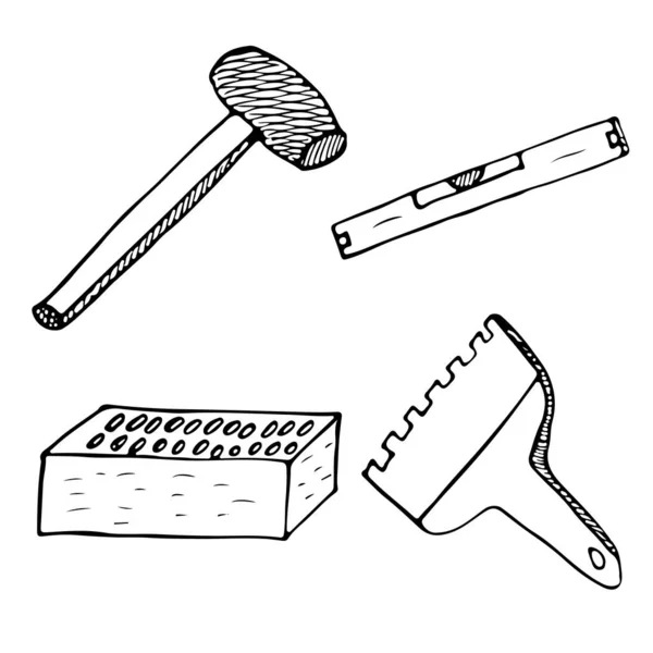 Conjunto de ícones de ferramentas de trabalhador de alvenaria. Conjunto simples de ícones vetoriais de ferramentas de trabalhador de alvenaria para web design em fundo branco. Recolha de esboços —  Vetores de Stock