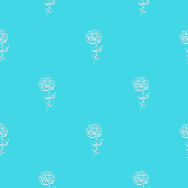 Motif sans couture dessiné à la main de fleurs abstraites de rose isolées sur fond bleu. Illustration florale vectorielle Mignon gribouillage moderne isolé éléments pop art. Grandes lignes — Image vectorielle