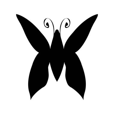 Beyaz arka planda izole edilmiş el çizilmiş kelebek siluetinin soyut vektör çizimi. Mürekkep çizimi, grafik tarzı. Çizim