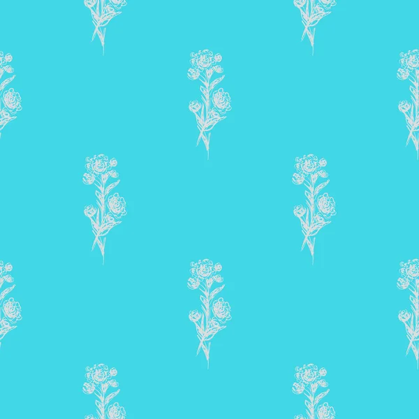 Nahtlose handgezeichnete Muster abstrakter Rosenblüten auf blauem Hintergrund. Vektor florale Illustration. Niedliche Doodle moderne isolierte Pop-Art-Elemente. Umriss — Stockvektor