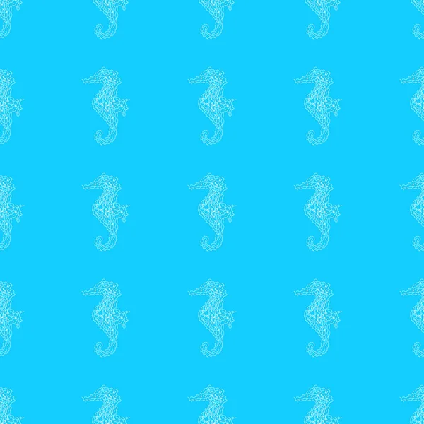 Бесшовный рисунок морских лошадей изолирован на синем фоне. Ручная рисованная бесшовная иллюстрация. Контур — стоковый вектор
