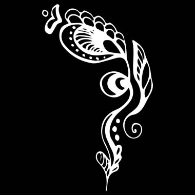 Yaz tropik yaprakları. Siyah arka planda izole edilmiş bitkisel çiçek. El çizimi vektör çizimi. Botanik Hawaii doğası. Tropik yaprak palmiye ikonu. Hawaii vektör dövmesi çizimi