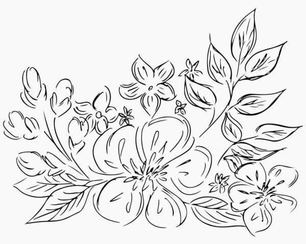 Ilustraciones de vectores dibujados a mano de conjunto abstracto de flores aisladas en blanco. Bosquejo dibujado a mano de una flor — Archivo Imágenes Vectoriales