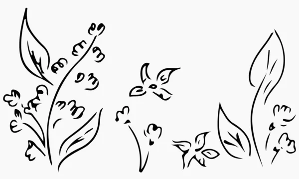 Ilustrações de vetores desenhados à mão do conjunto abstrato de flores isoladas sobre branco. Desenho desenhado à mão de uma flor — Vetor de Stock