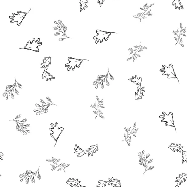Patrón sin costuras de hojas de otoño aisladas sobre fondo blanco. Impresión abstracta con hojas. Elegante hermoso adorno sin costuras para la tela, envoltura y textil. Esquema — Vector de stock